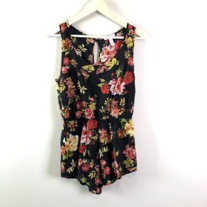 Ambiance Womens Black Floral Playsuit Romper M